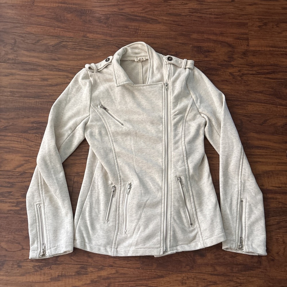 POL Womens Mojo Cotton Texture Full Zip Jacket Cream Sz Med